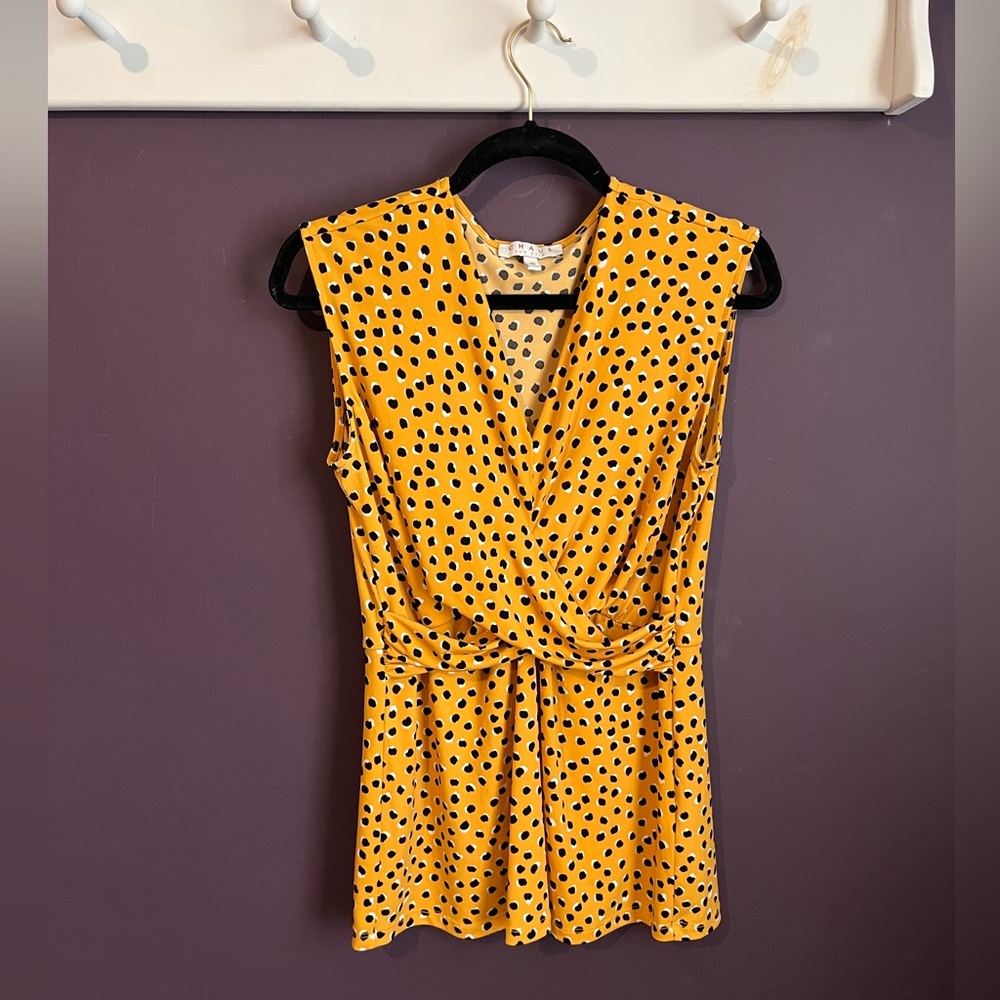 Yellow, Black and White Polka Dot Tank Top